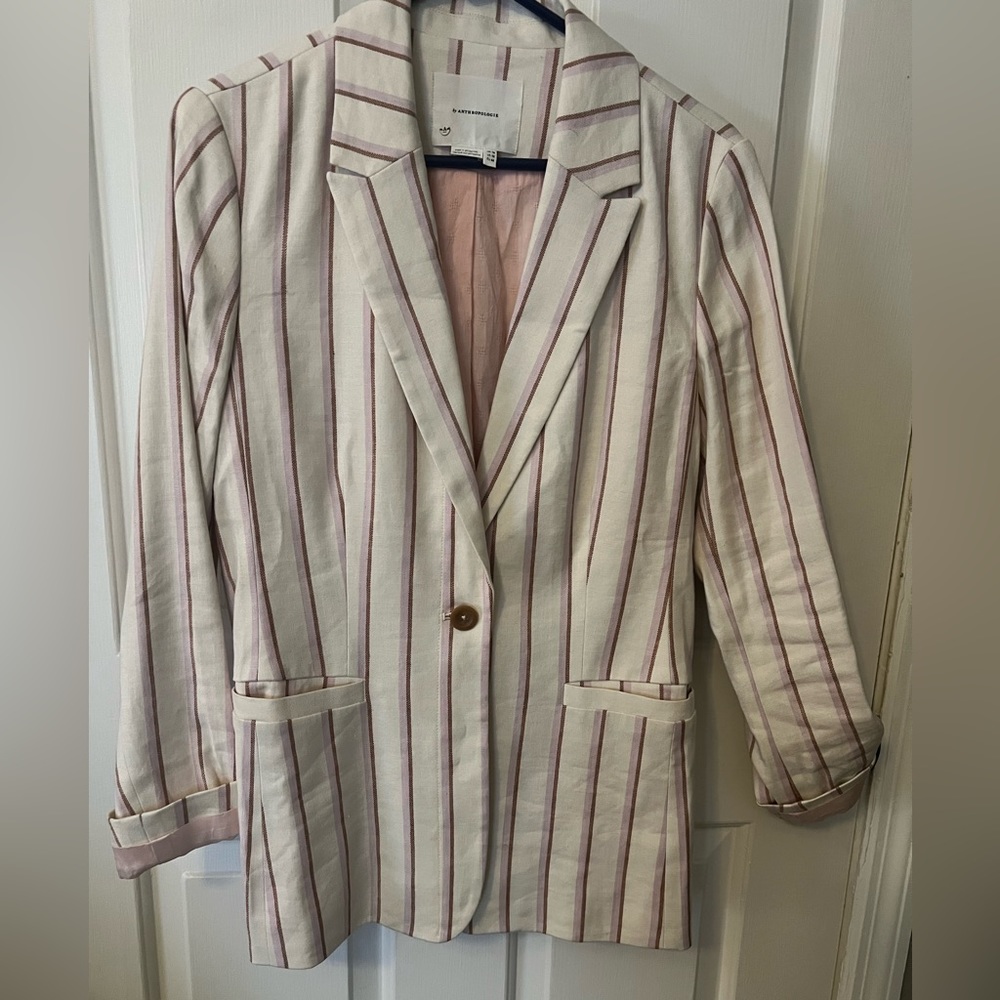 Like New Anthropologie Blazer white with lavender and brown stripes